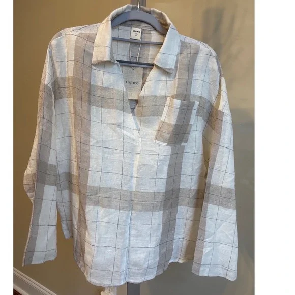 Lintico Linen Plaid Oversized Pocket Shirt NWT - Picture 2 of 6